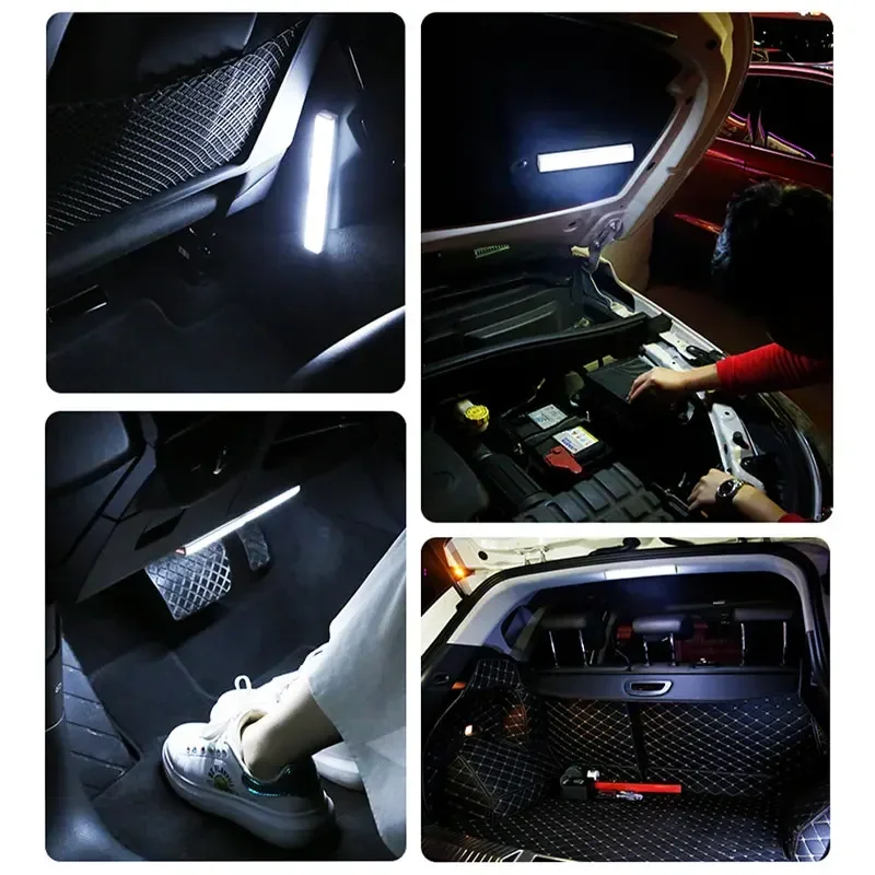 Car LED Sensor Light Magnetic Mount Smart Auto Motion Induction Trunk Boot Floor Hood Ambient Lighting USB Wireless Portable
