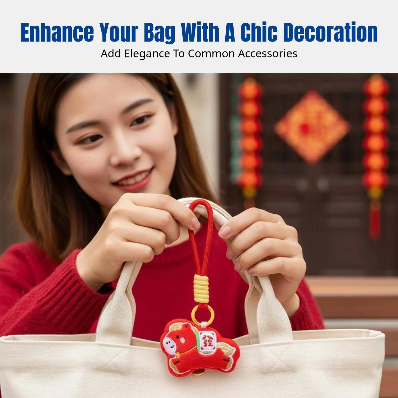 

Lucky Plush Horse Keychain, New Year Blessing Symbol, Bag Charm, Squeeze Sound Toy, Gift for Girls, Seasonal Holiday