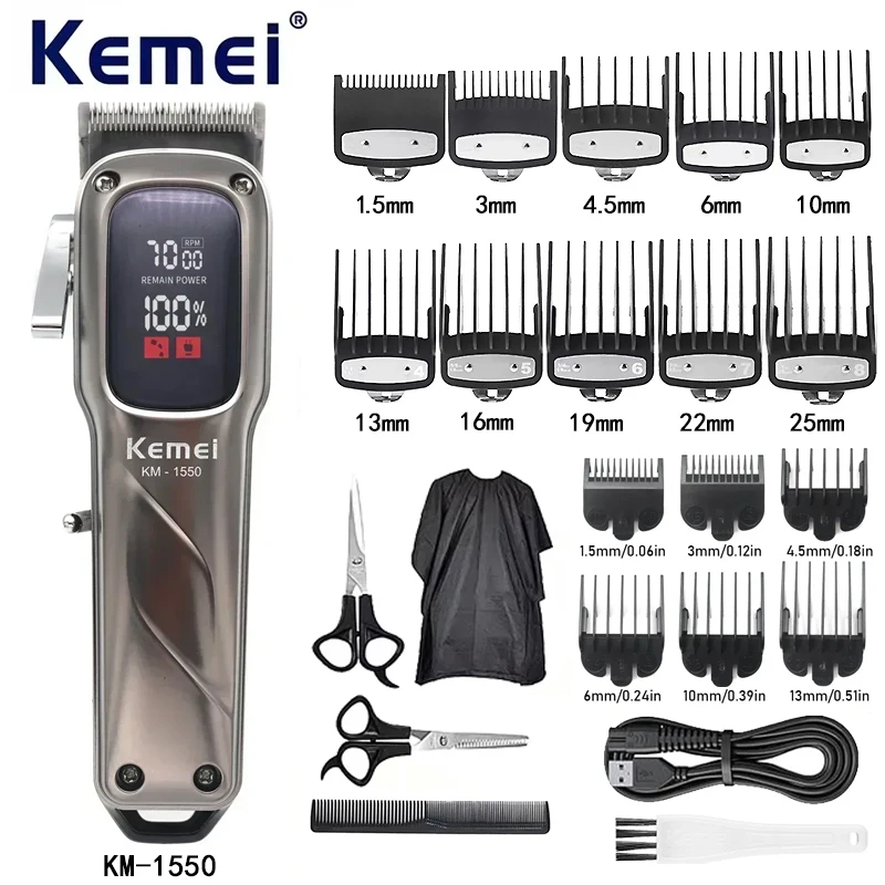 Máquina de Cortar Cabelo Kemei Km-1550, Aparador de Cabelo Profissional Elétrico para Salão, Máquina de Corte Comercial para Homens