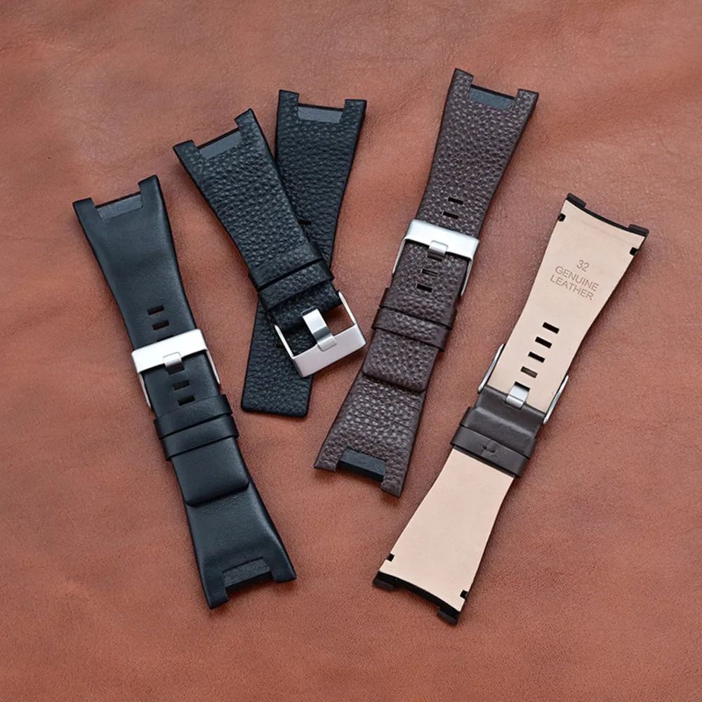 Leather watch strap for men's watch DZ4246 DZ1273 DZ1216 lychee pattern plain top layer cowhide band notch 32MM