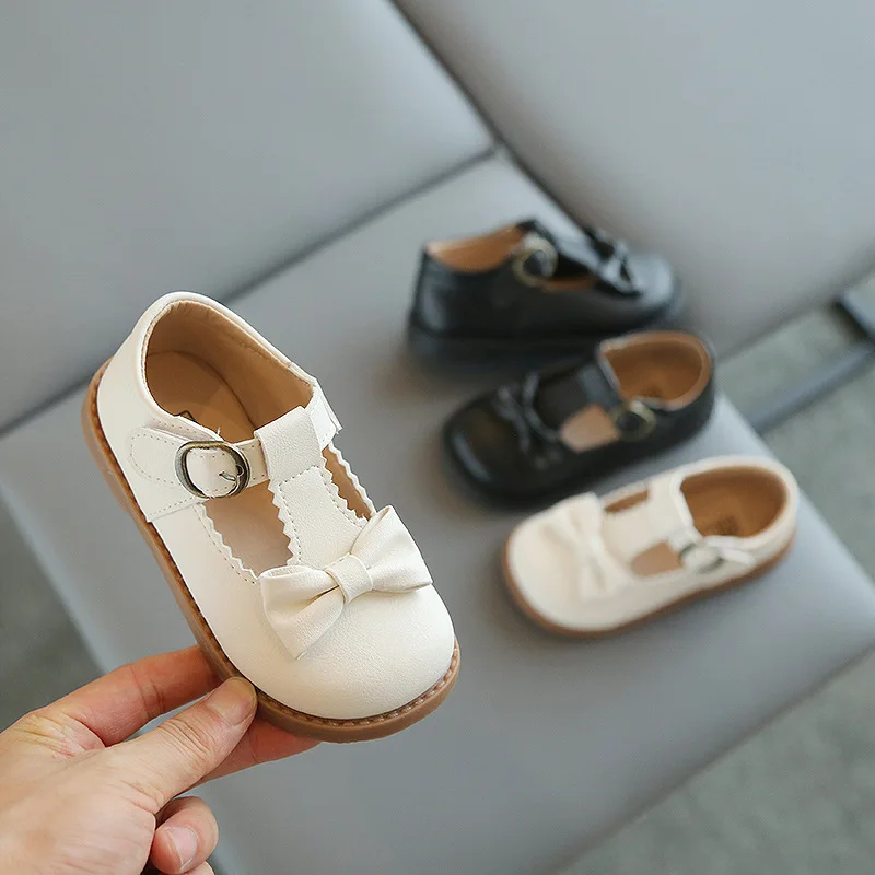 Toddler Black Beige Fashion Kids Shoe Girl's Mary Janes Ruffles Bowknot Lovely Beautiful Kids Leather Shoes