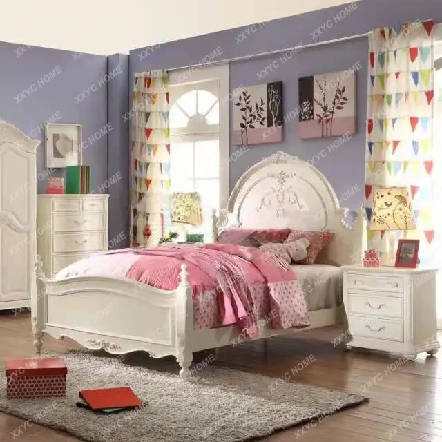 Solid wood white children's bed, princess bed, small single bed