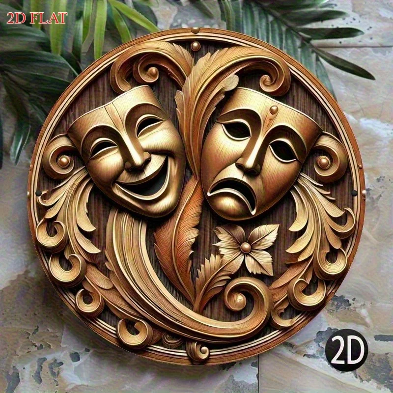 This Is a 2D Flat Metal Wall Art Featuring Vintage Theater Comedy And Tragedy Masks. It Comes with Pre-Drilled Holes