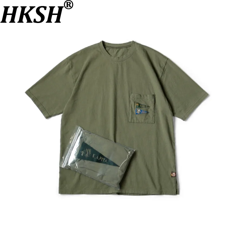 HKSH Spring Summer New Men's Tide Chic Ins Japanese Casual Cotton Embroidered Short-Sleeve T-shirt Vintage Vibe Y2K Tees HK27216