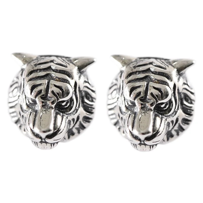 Fashion Silver Color Tiger Head Stud Earrings for Men Women Vintage Animal Earrings Domineering Punk Ear Jewelry Accessories