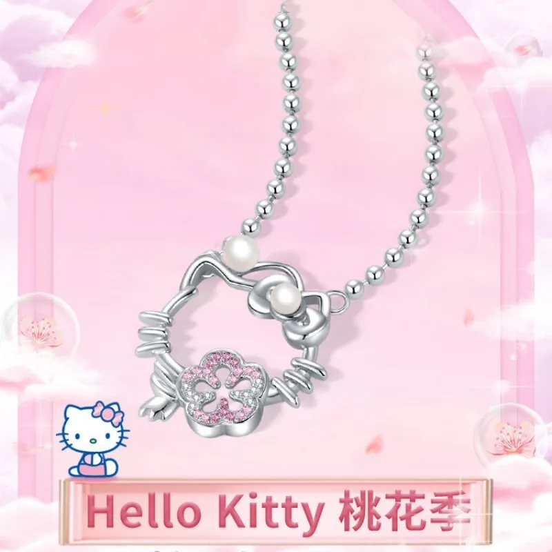 

Anime Hellokitty Peach Blossom Necklace Sanrio Cute Cartoon Ladies Pendant Girls Jewelry Ornament Girlfriend's Birthday Present