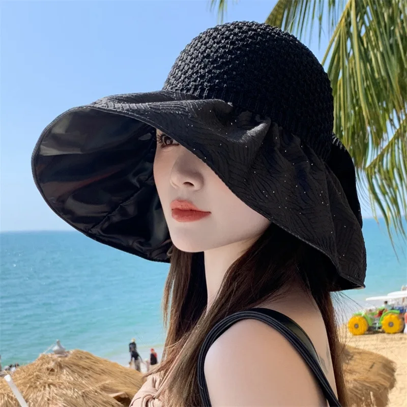 

Summer Hats for Women Fashion Large Brim Sun Hat Ladies Sunscreen Foldable Empty Top Hat Anti-UV Sun Hat