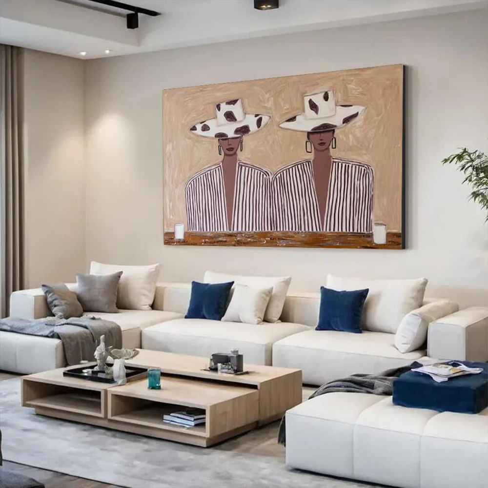 Western Cowboy Wall Decoration, Large Faceless Women's Canvas Abstract Oil Painting, Abstract Art Mural Decoration Wall  art