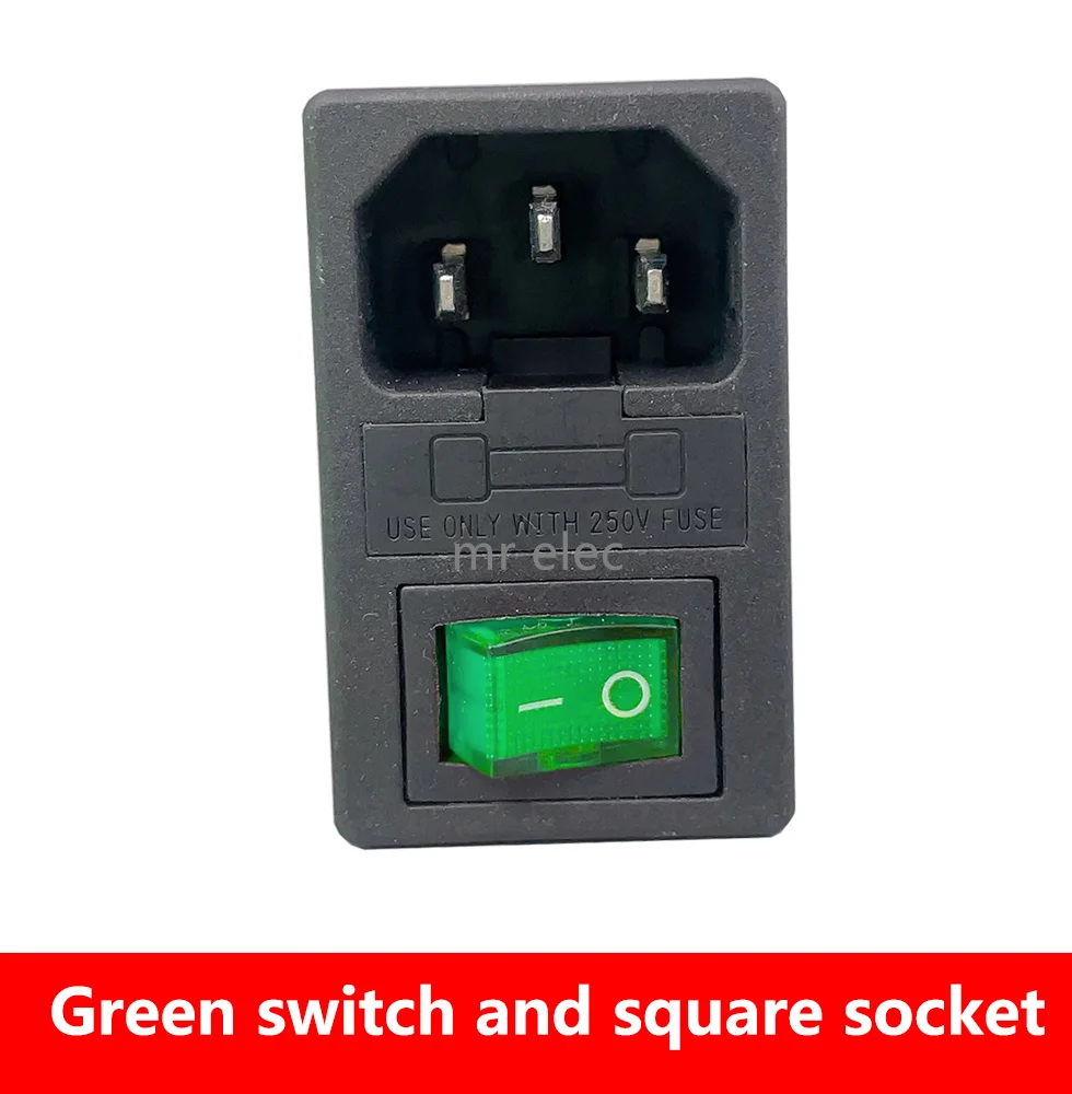 10A 250VAC 3 Pin iec320 C14 inlet connector plug power socket with red lamp rocker switch 10A fuse holder socket Power Switch