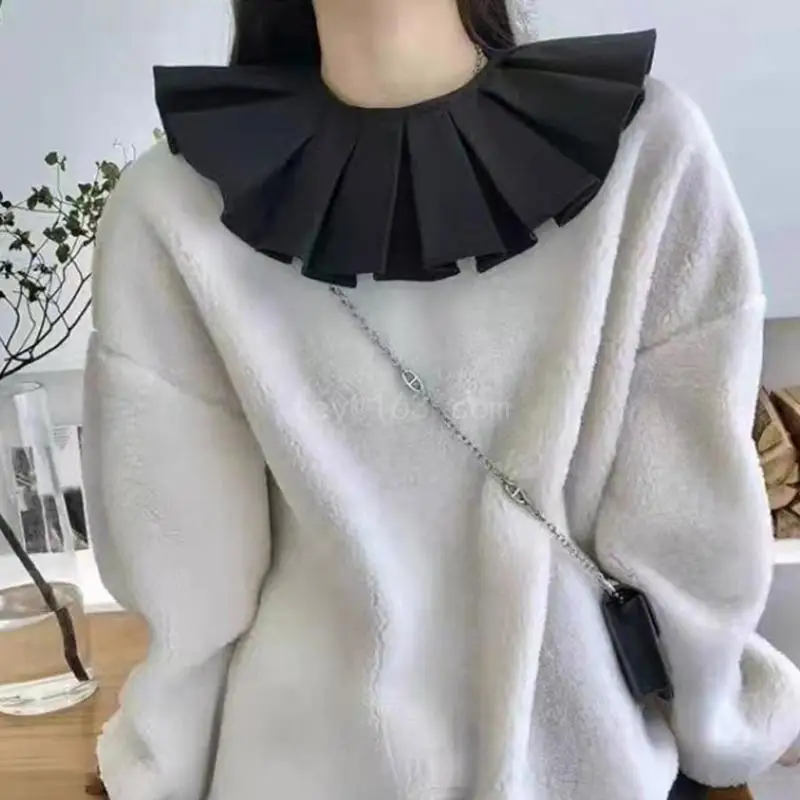 

Women Decorative Detachable Fake Collar Elegant Sweet Pleated Ruffle Solid Color Shawl Wrap Scarf Lace-Up Capelet Shrugs