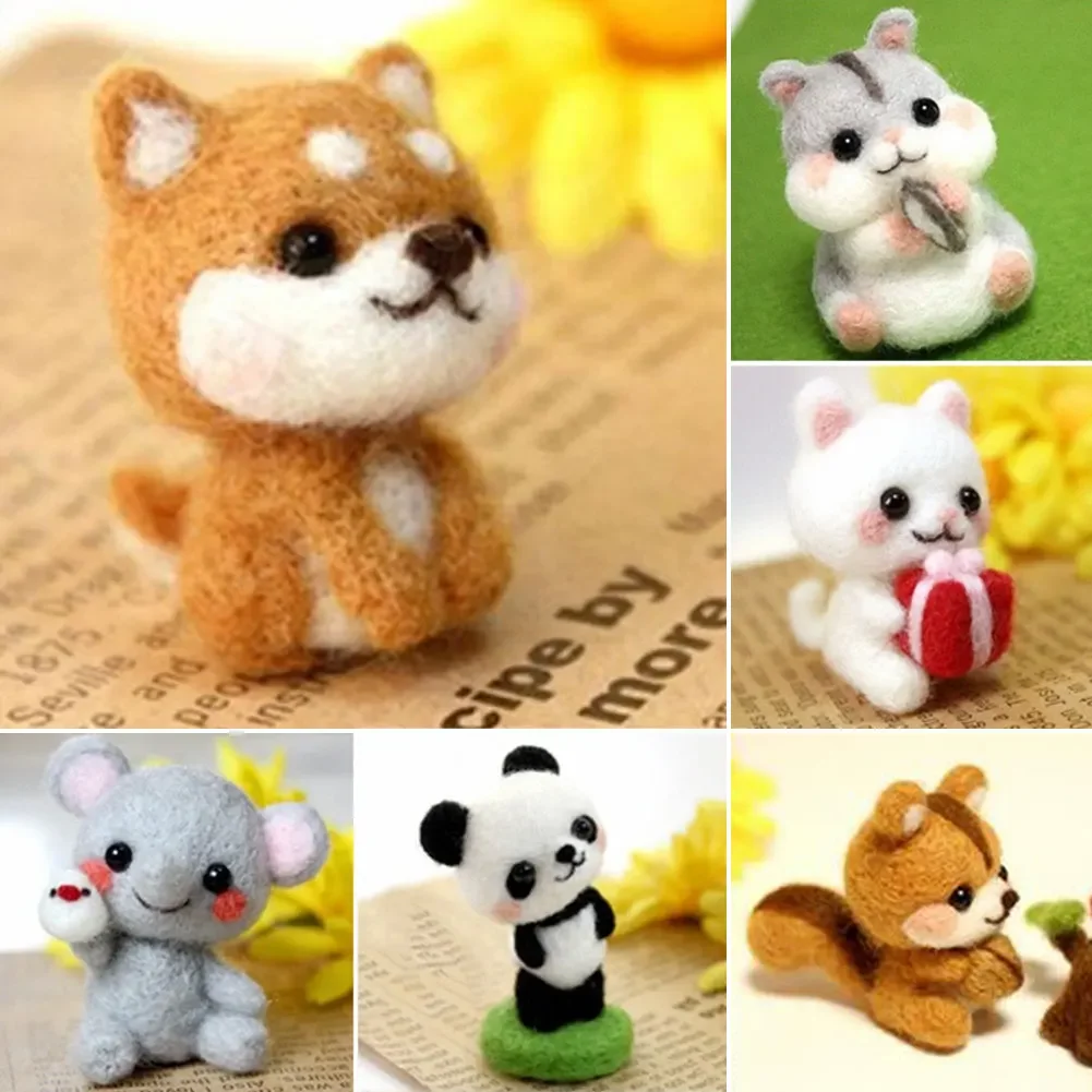 Non-Finished Felt Kit Cute Animal Collection Panda Squirrel Cat Turtle Doll Wool Felt Poked Kitting DIY Felting Materials