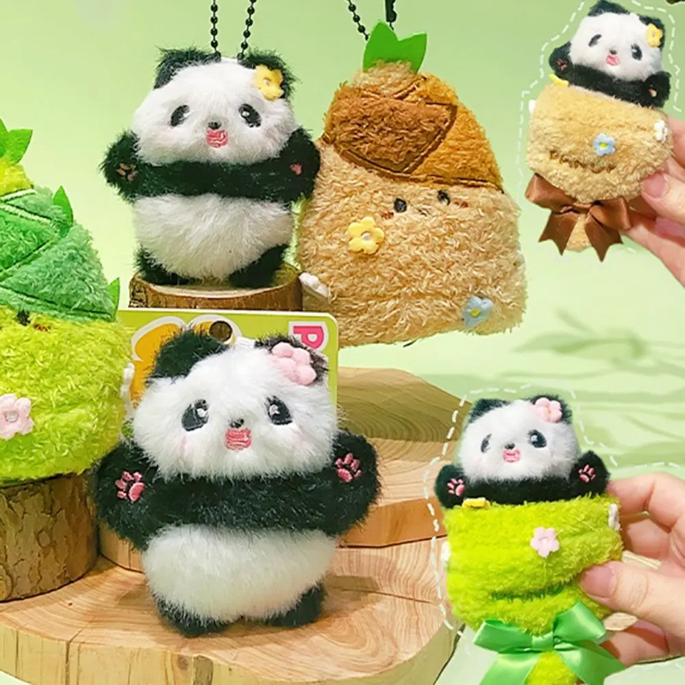 Fashion Creative Cartoon Panda Keychain Funny Children's Toys Panda Bamboo Pendant Cute Plush Car Key Ring Couple