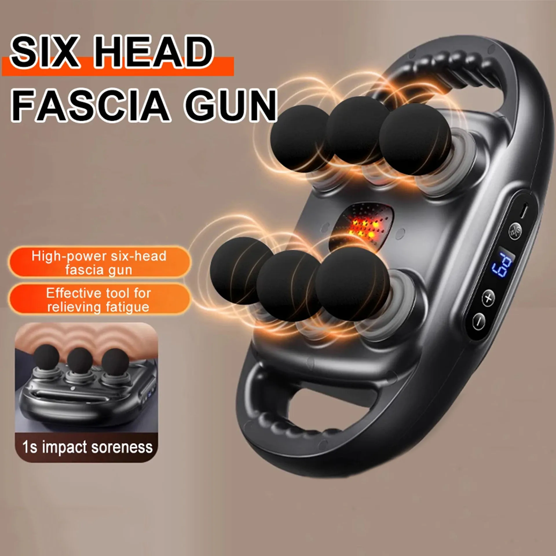 Fascia Gun With Six-head  Relaxation Massage Professional Grade Wireless Waist Back Masajeador Deep High Frequency Vibration