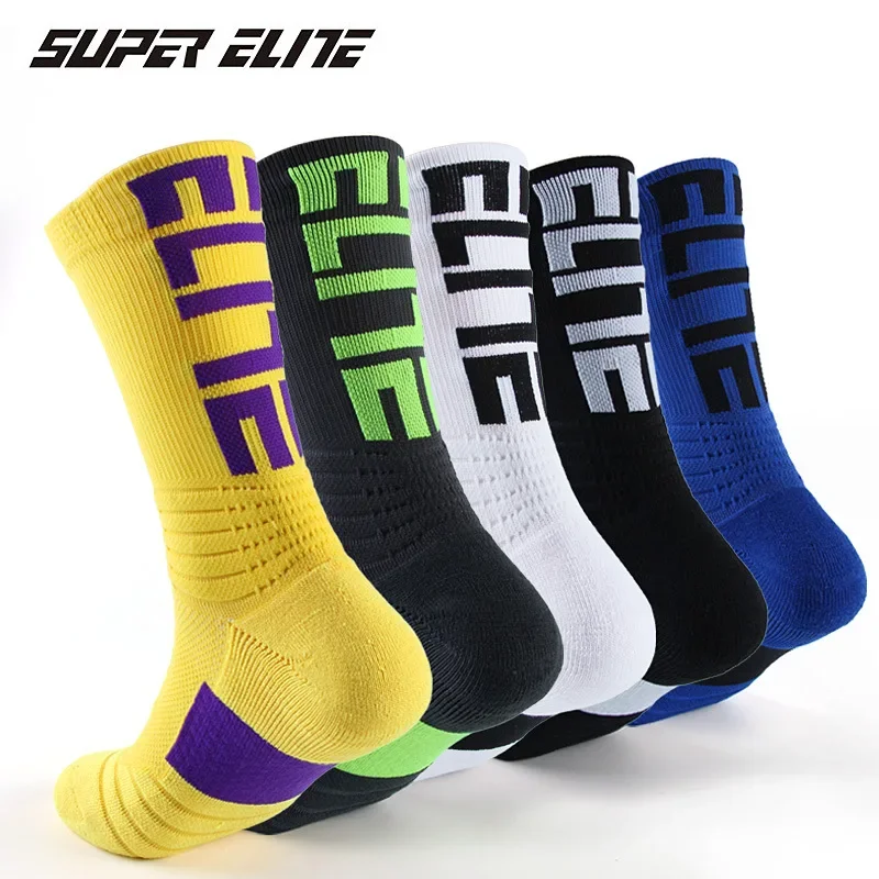 

1 PairSet Men's Basketball Hiking Cycling Socks Anti-Slip Pattern Running Socks Shock-Absorbing Mid-Calf Sports Socks