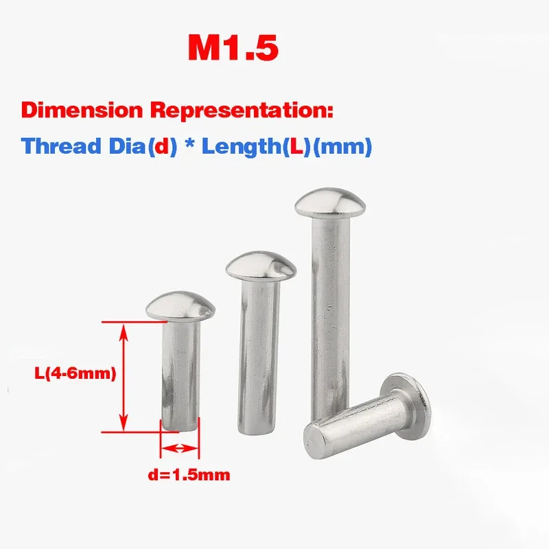 Half Round Head Solid Aluminum Rivet M1.5 for Precision Assembly and Aesthetic Finish in Small Devices Crafts