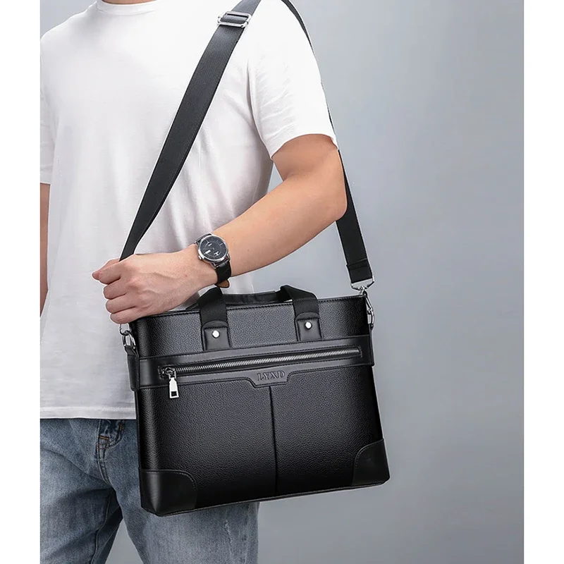 New PU Leather Briefcase for Man A4 Documents Designer Executive Handbag Laptop 14 Shoulder Business Messenger Tote Bag Husband