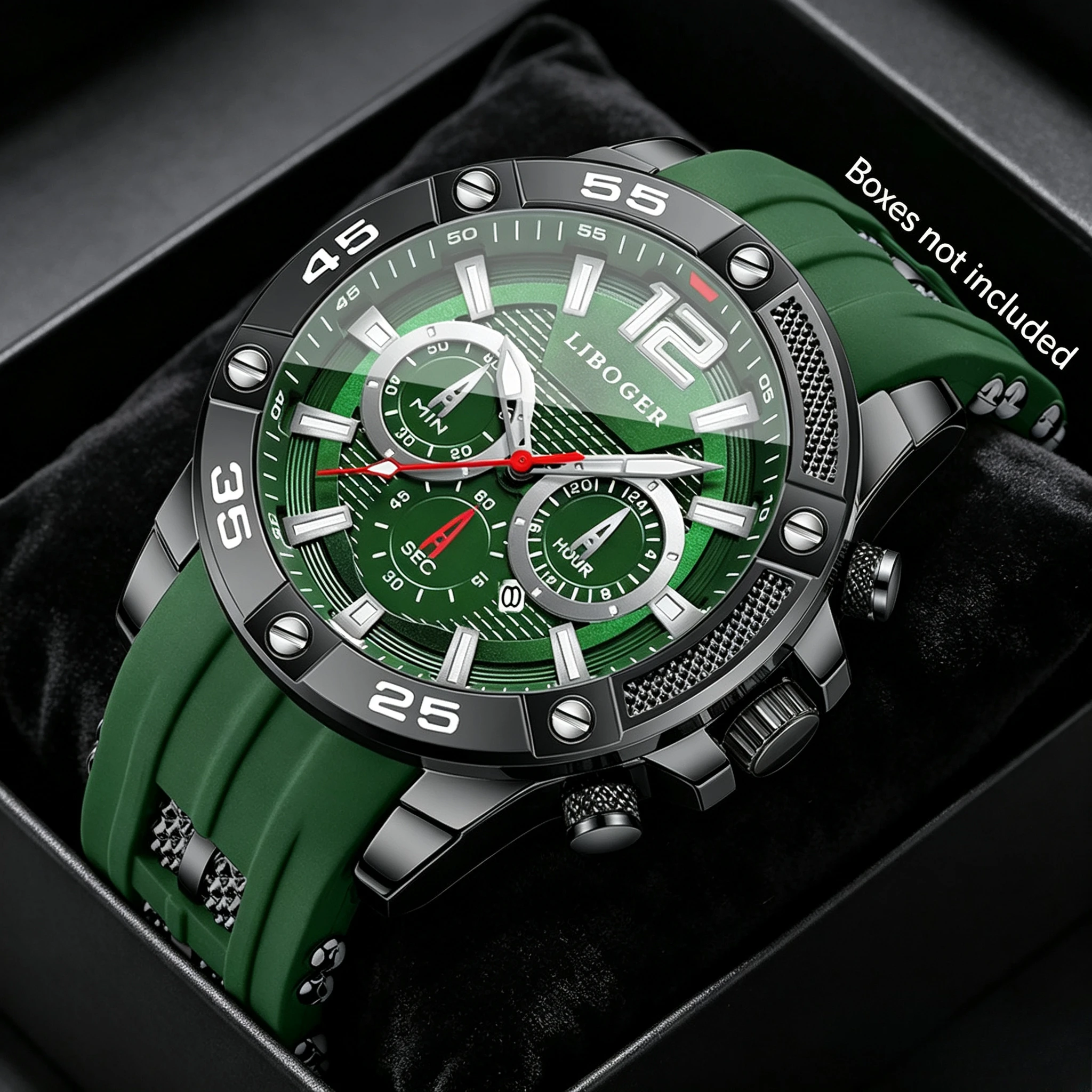 Luxury Large Dial Military Men Sports Watches Silicone Band Quartz Wristwatch Casual Clock Gift Relogio Masculino（Without Box）