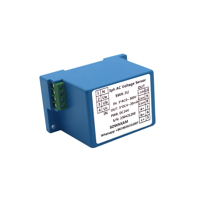 SWK-3U 3 phase AC 0-600V voltage transducer 4-20mA 0-10V three-phase voltage sensor signal transmitter