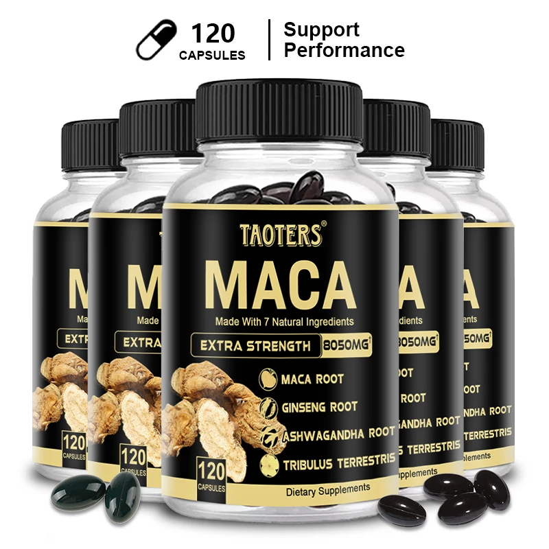 Extrato de raiz de maca preta para massa muscular e treino, suplemento energético, não OGM, 8050 mg