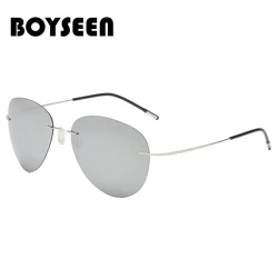 BOYSEEN Titanium Polarized Sunglasses Ultra Light Elasticity Frameless Men Driver Driving Night Vision Goggle Folding Glasses