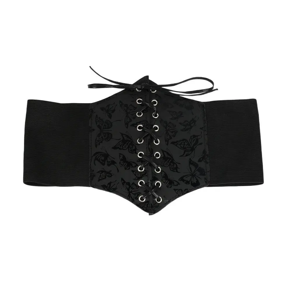 Gothic Butterfly Elastic Cummerbunds Printing Star Wide Belt PU Leather Slimming Waist Corset Outfits