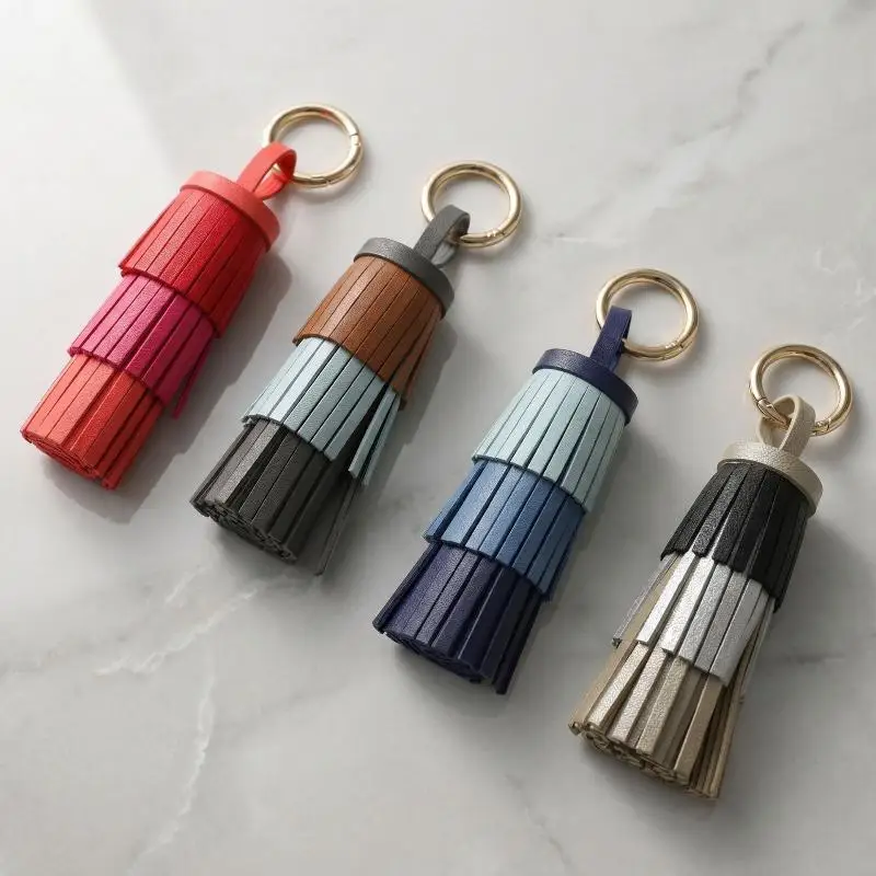 Handmade Bohemian Leather Tassel Keychain Artisan Crafted Pendant for Backpack Key Graduation Gift for Students