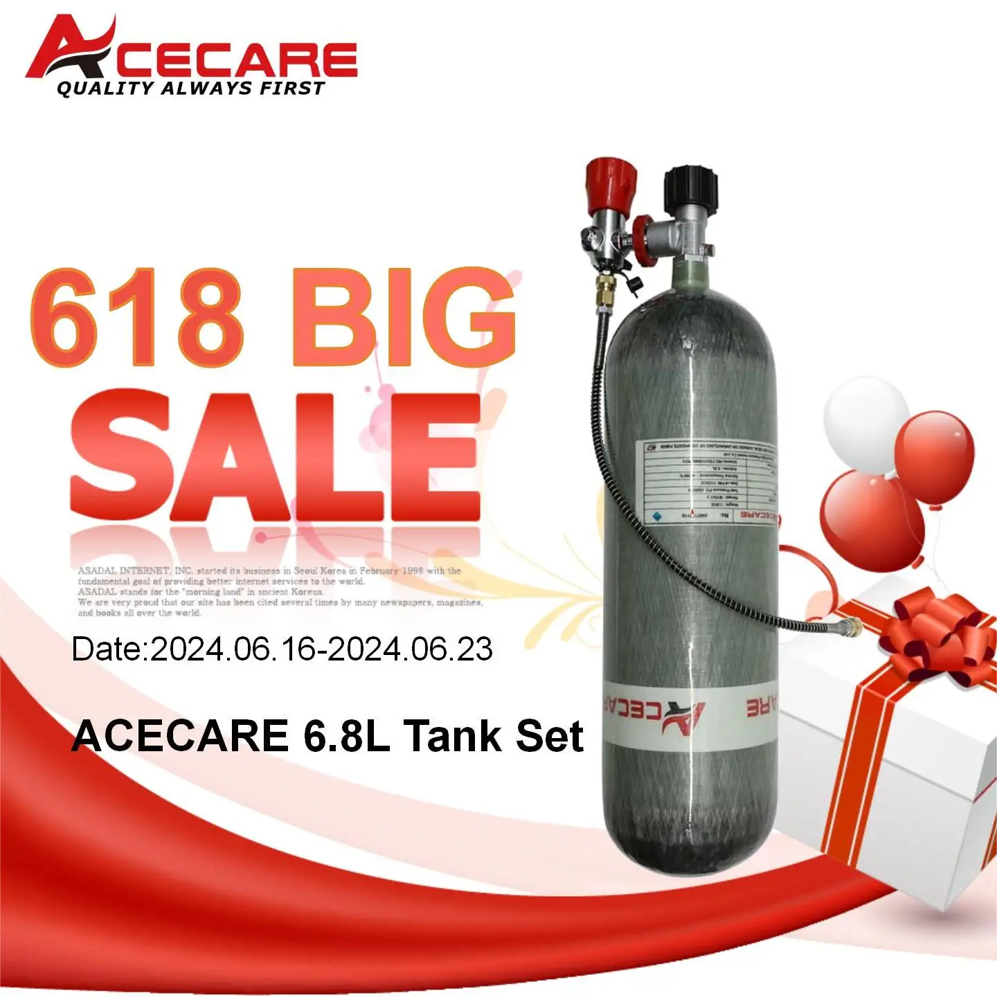 

ACECARE 4500Psi 300Bar 6.8L Carbon Fiber Cylinder High Pressure Tank with Filling Station HPA Diving Valve M18*1.5