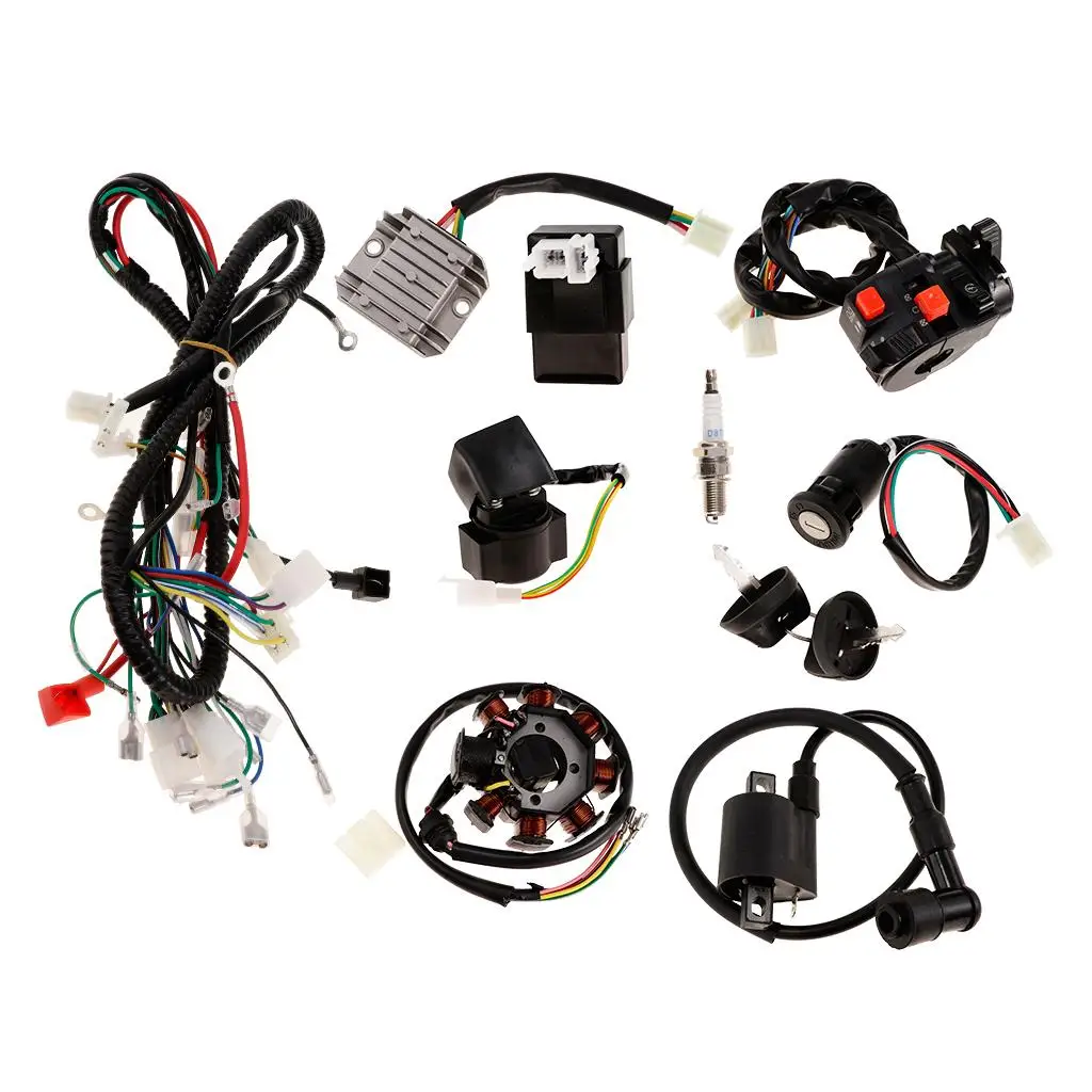 

1 set Wiring Harness Loom CDI Ignition Coil Spark Plug Key Switch for 150cc 250cc ATV Dirt Bike Magneto Stator