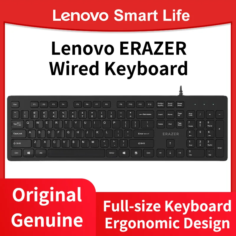 

Lenovo Erazer Wired Keyboard K301 Ergonomic Full Size Keyboard Durable 104 Keys for Laptop Computer Business Office