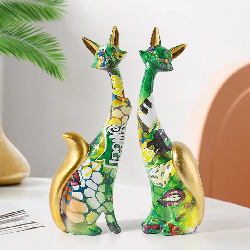 Nordische Kunst Ölgemälde Graffiti Liebhaber Fuchs Dekoration Büro Studie Harz abstrakte Ornamente Figuren Schlafzimmer Desktop-Skulptur