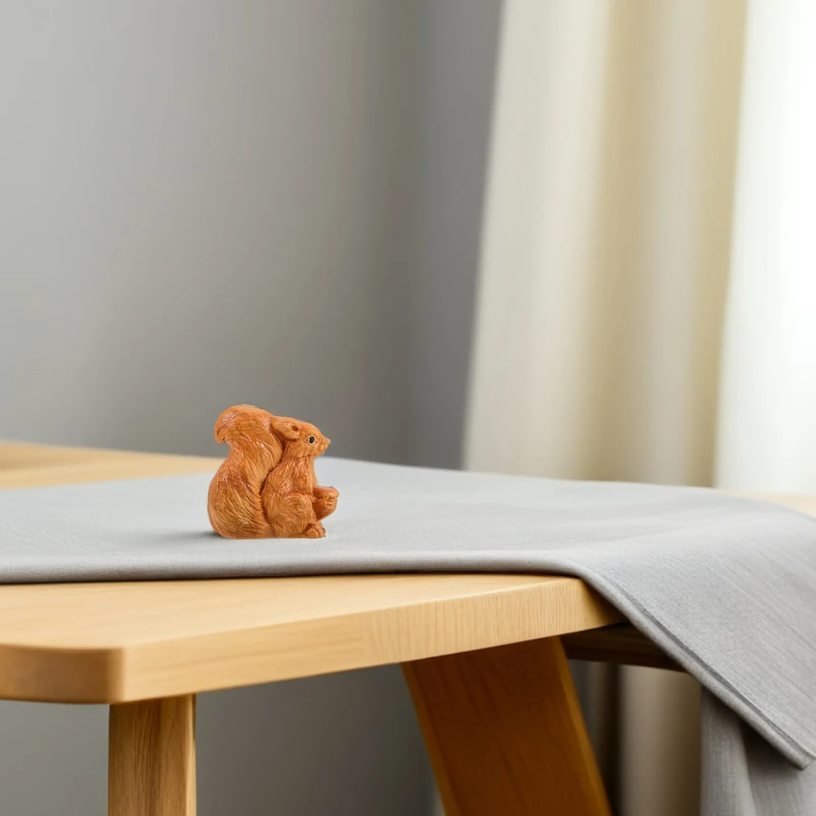Hand Carved Wooden Squirrel Small Rustic Animal Ornament Miniature Sculpture Spring Home Desktop Decoration Creative Wood Animal