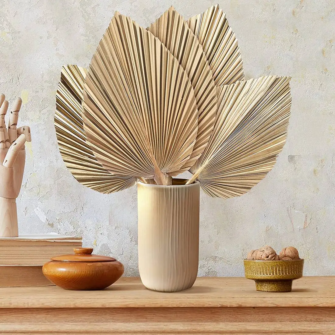 5Pcs Natural Dried Palm Leaves Tropical Dried Palm Fans Boho Dry Leaves Decor for Home Kitchen Wedding