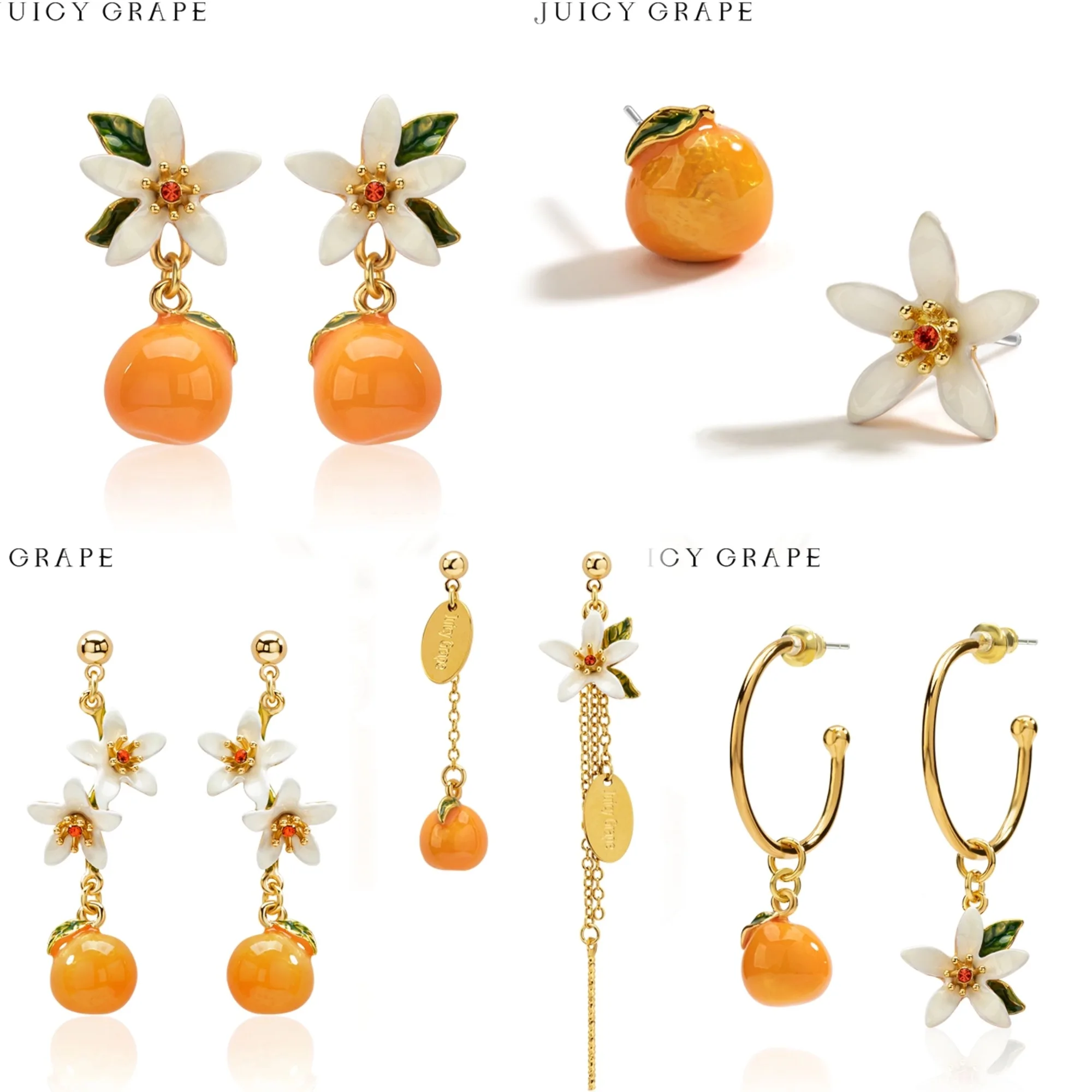Juicy Grape Orange Drop Earrings Necklace Bracelet Fruit Dangle Earrings Handmade Enamel Jewelry Women's Versatile Bohemian Gift