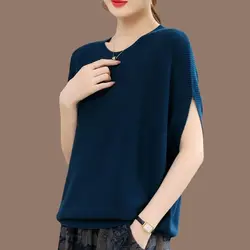 Emperament Fashion Summer T-Shirts Women's O-Neck Solid Batwing Sleeve Simplicity Office Lady Loose Short Sleeve Knitting Tops