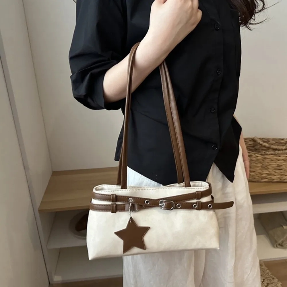 Sweet Tie-Dye Y2K Shoulder Bag With Metal Buckle Belt Star Pendant Women Handbag Large Capacity Korean Style Underarm Bag Girl