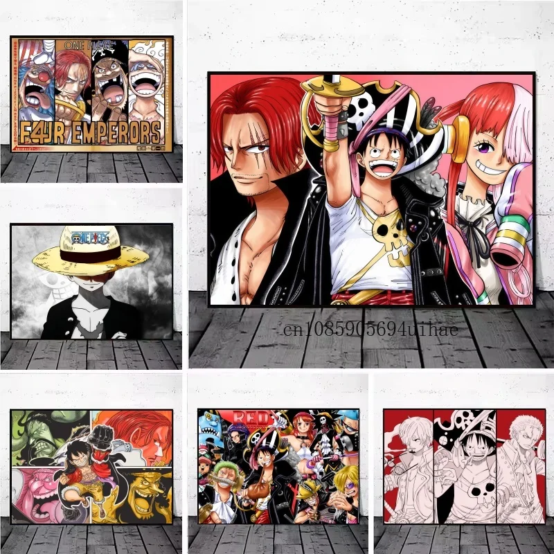 

Japan Retro Anime Figure Surrounding One Piece Luffy Canvas Painting Posters Print Mural Home Wall Aesthetic Room Poster Decor