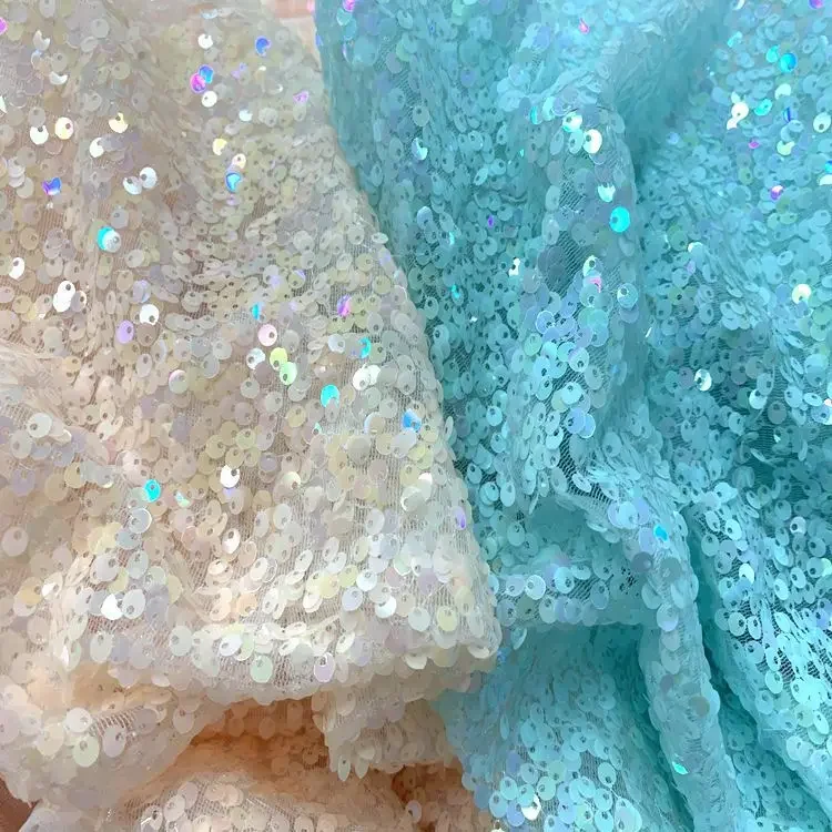 Colored Sequins Macaron Mesh Lace Fabric for Dress Garment