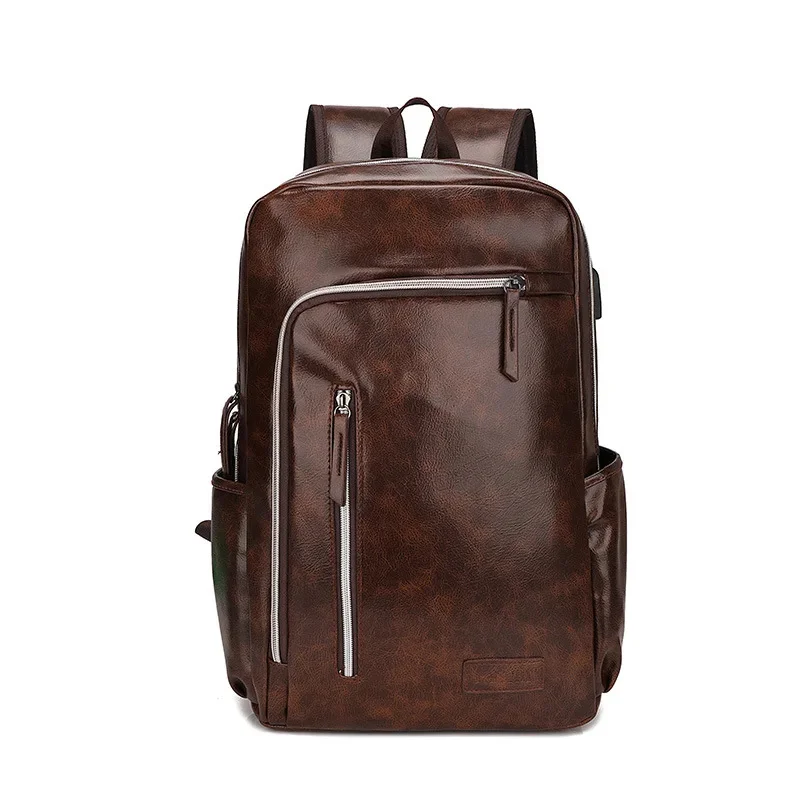 Fashion USB Charging Men's PU Leather Laptop Trendy Man Travel Backpack Large Capacity Student School Bag For Boys