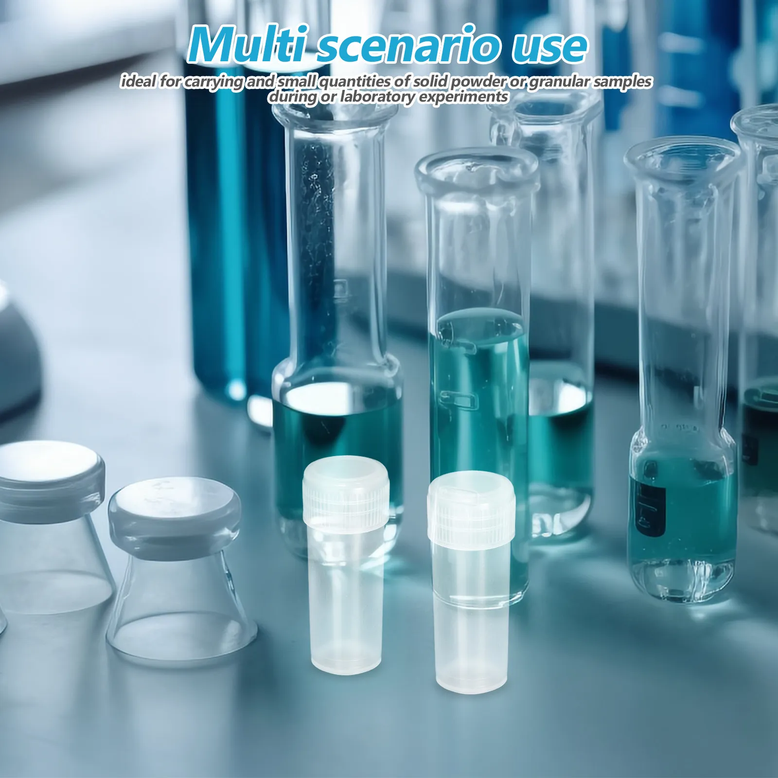 

50Pcs Sample Bottles Plastic Screw Caps Mini Transparent Vials for Laboratory Powder Granules Storage Scientific Research Sample