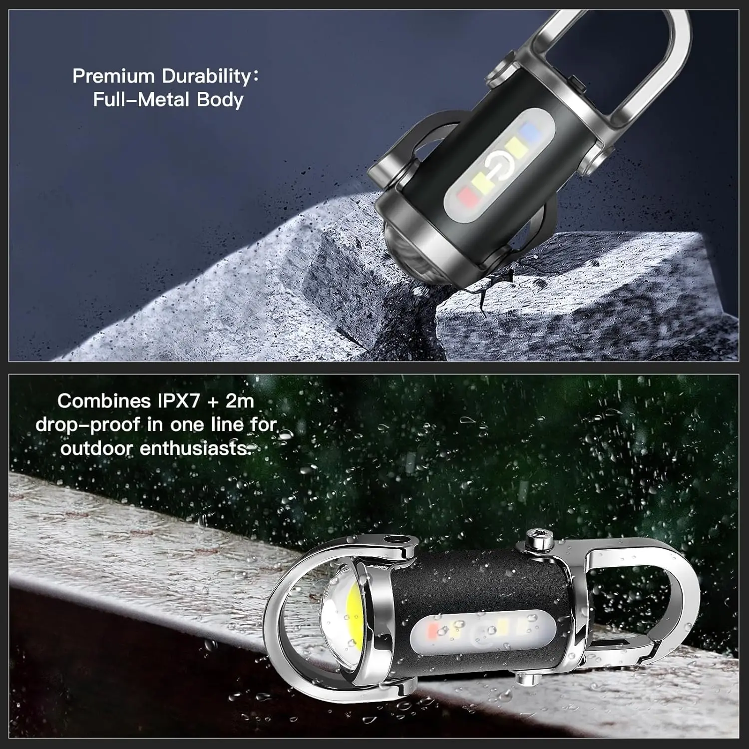 Powerful COB LED Flashlight Keychain USB Rechargeable Portable Flashlight 1000LM Waterproof Keyring Camping Walking Pocket Lamp