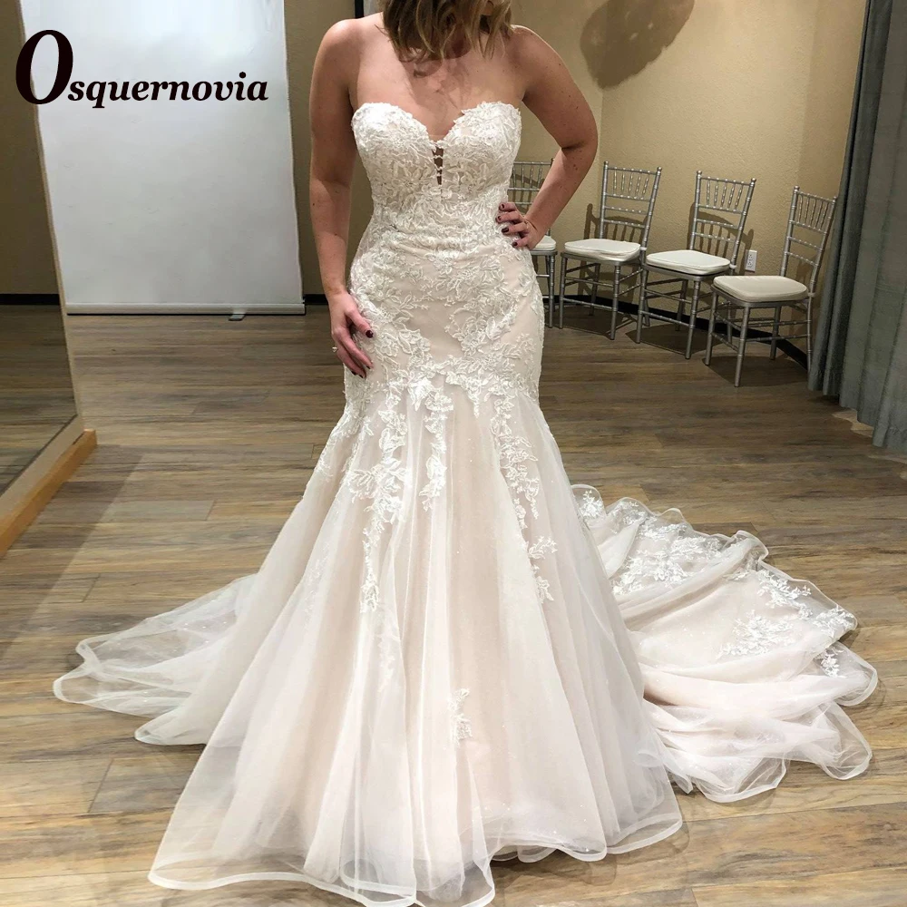 Osquernovia Fashion Mermaid Wedding Dress 2024 Sequins Appliques Sweetheart Backless Glitter Tulle Real Picture Robe De Mariée