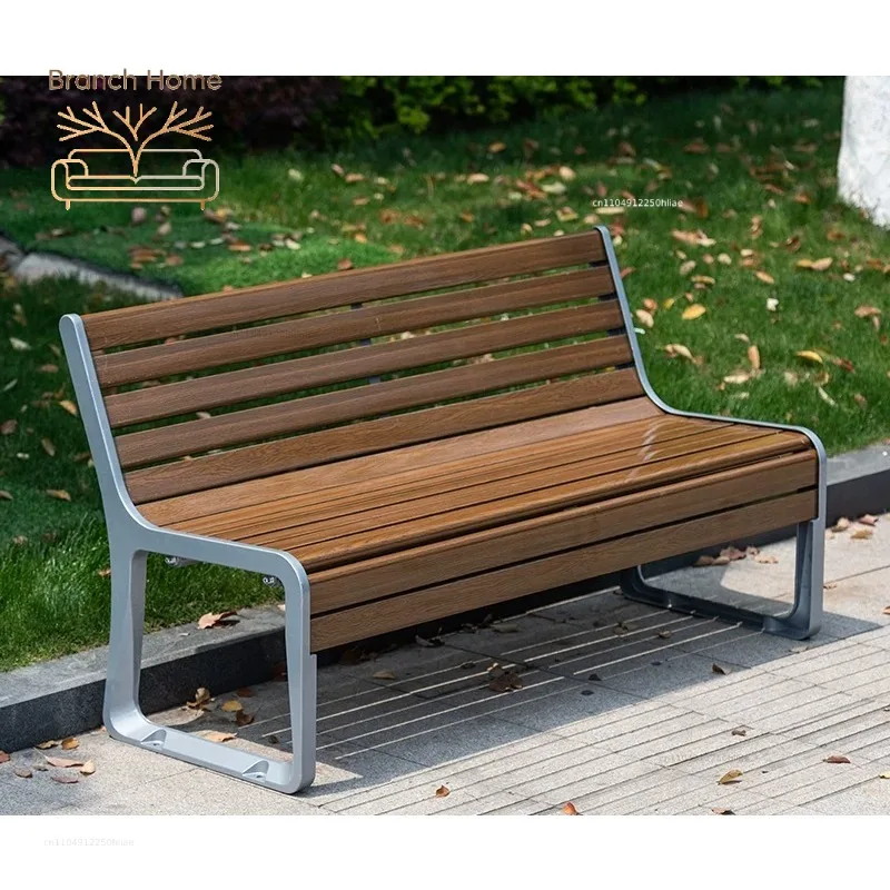 Blue River park chair, outdoor bench, solid wood backrest, garden rest bench, community square leisure chair, stool