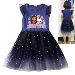 Summer Gabby's Dollhouse Kids Gabby Cats Dress Baby Girls Lace Princess Dress Toddler Girls Birthday Party Dresses Headwear