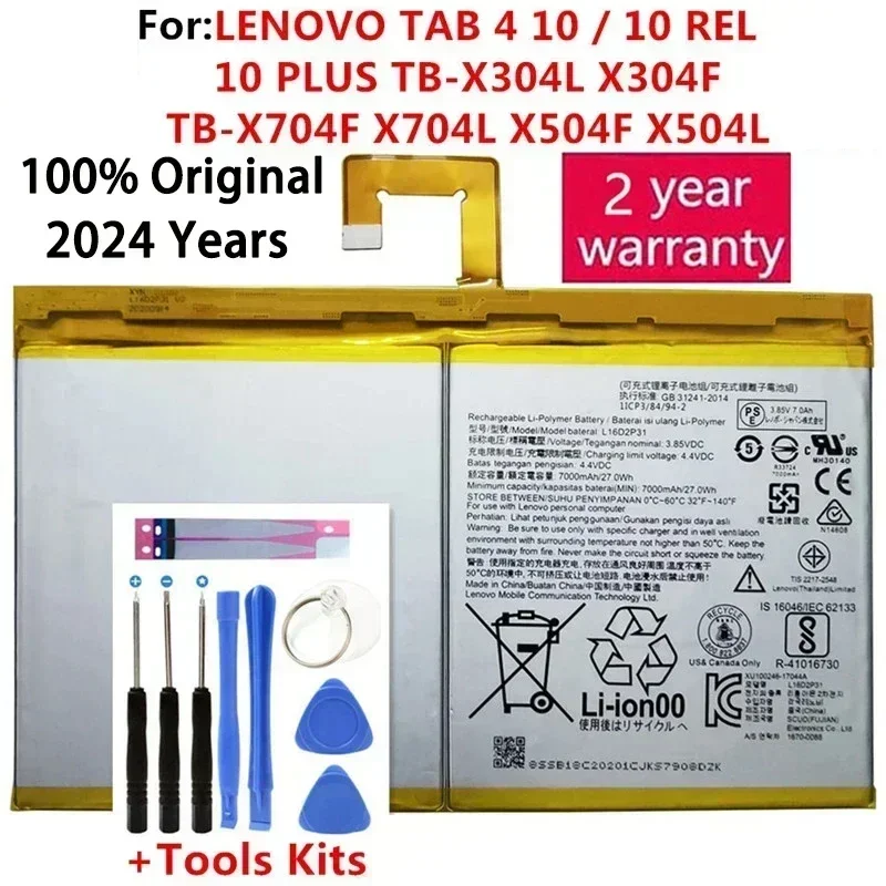 Original L16D2P31 Battery For LENOVO TAB 4 10 / 10 REL / 10 PLUS TB-X304L X304F TB-X704F X704L X504F X504L, 7000mAh, New