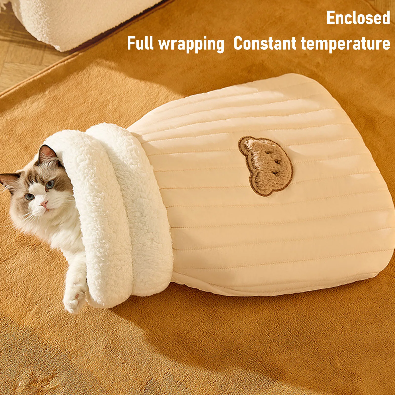 Saco de dormir para gatos, suave, cálido, acogedor, comodidad mejorada, plegable, cerrado, saco para perros y gatos, cama para viajes en interiores y hogares