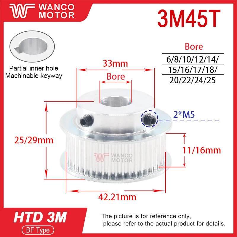 HTD3M Timing Pulley 45T 48T 50T 55Teeth 3M BF Type Pulley Bore 6-25mm Belt Width 10/15mm 3M Synchronous Wheel