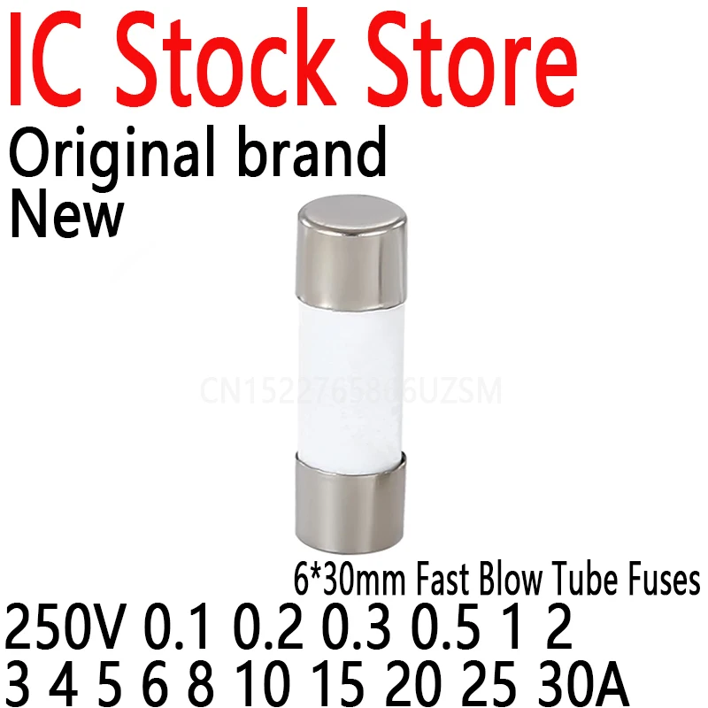 20 pz una vendita 6*30mm fusibili a tubo a soffiaggio rapido AMP fusibile in ceramica 6x30MM 250V 0.1 0.2 0.3 0.5 1 2 3 4 5 6 8 10 15 20 25 30A