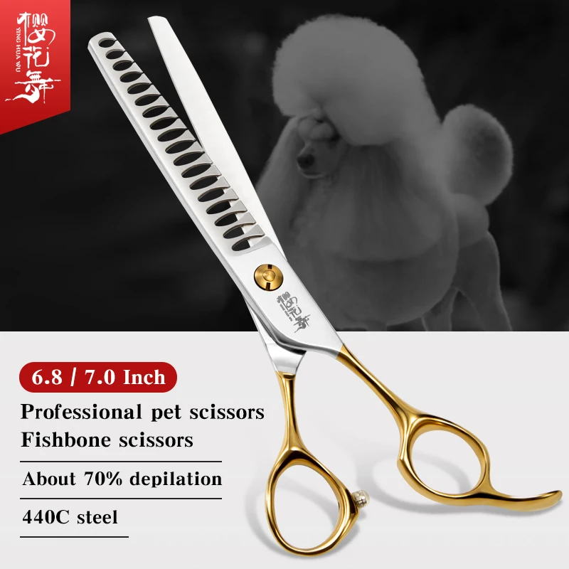 

Pet Grooming Scissors Gold Handle Fishbone Scissors 440C material Teddy Bichon Dog Trimming Professional Thinning Shears