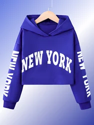 Spring and autumn children's hoodie fashion trend Loose hoodie simple letter print short comfortable everything casual blue top