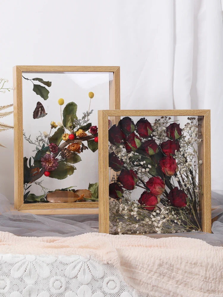 Dry flower photo frame DIY three-dimensional hollow frame Double sided dried roses eternal flowers placing dried flowers decor